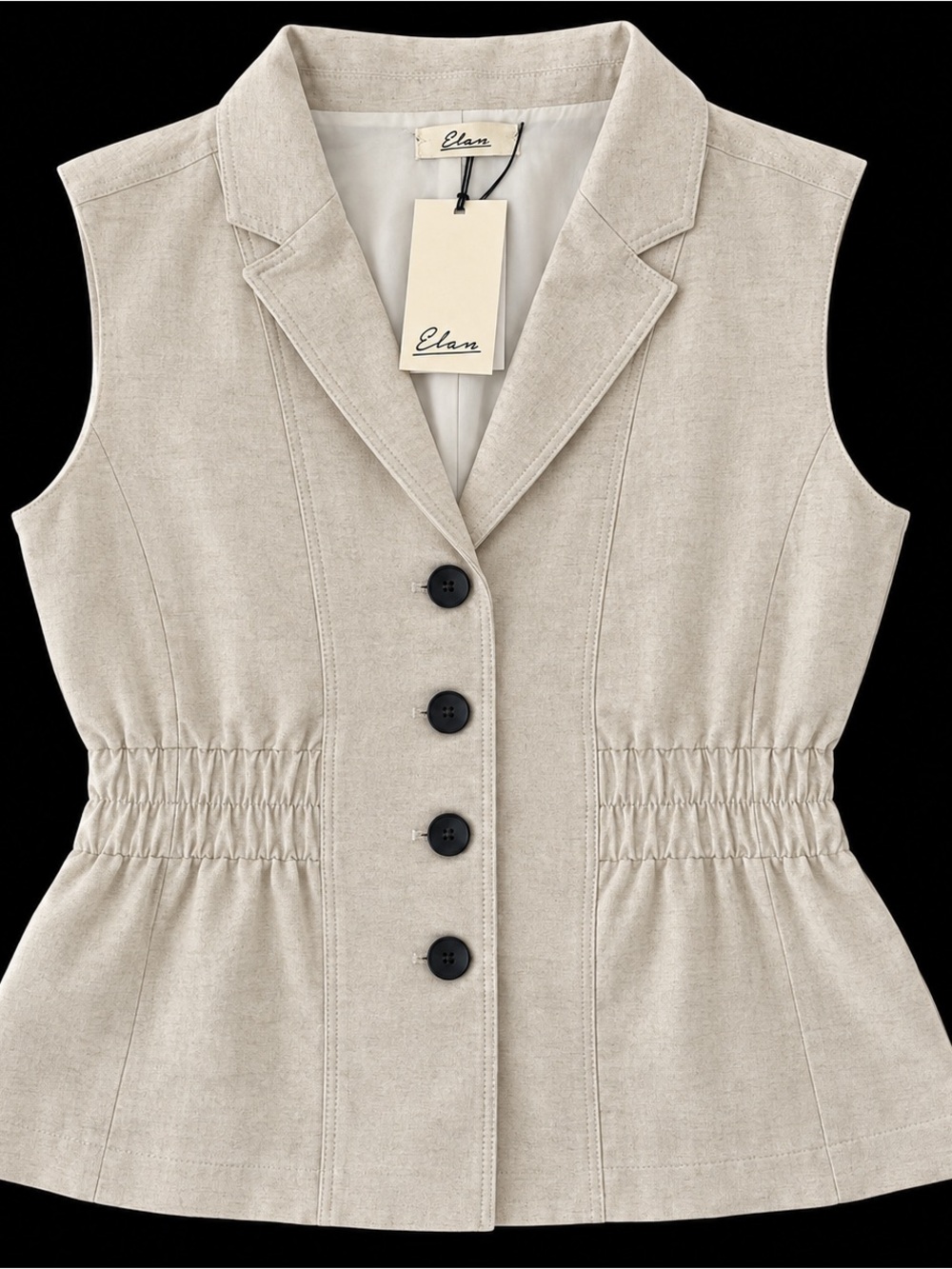 Elan Sleeveless Button Front Vest in Light Beige